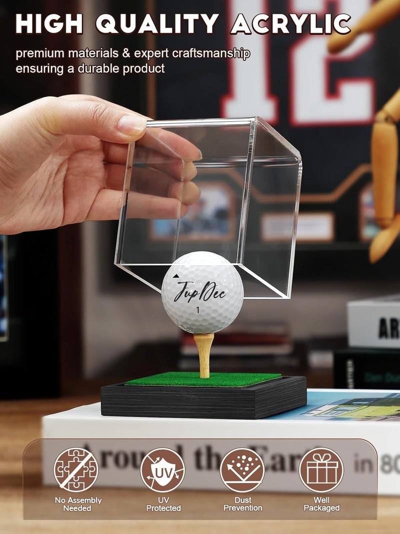 JupDec Golf Ball Display Case Clear Acrylic Memorabilia Stand Cube Holder with Wood Base & Tee, Dust Protection Transparent Storage Box for Single Ball Souvenir Golfball Collections, Black, 1 Pack - Image 2